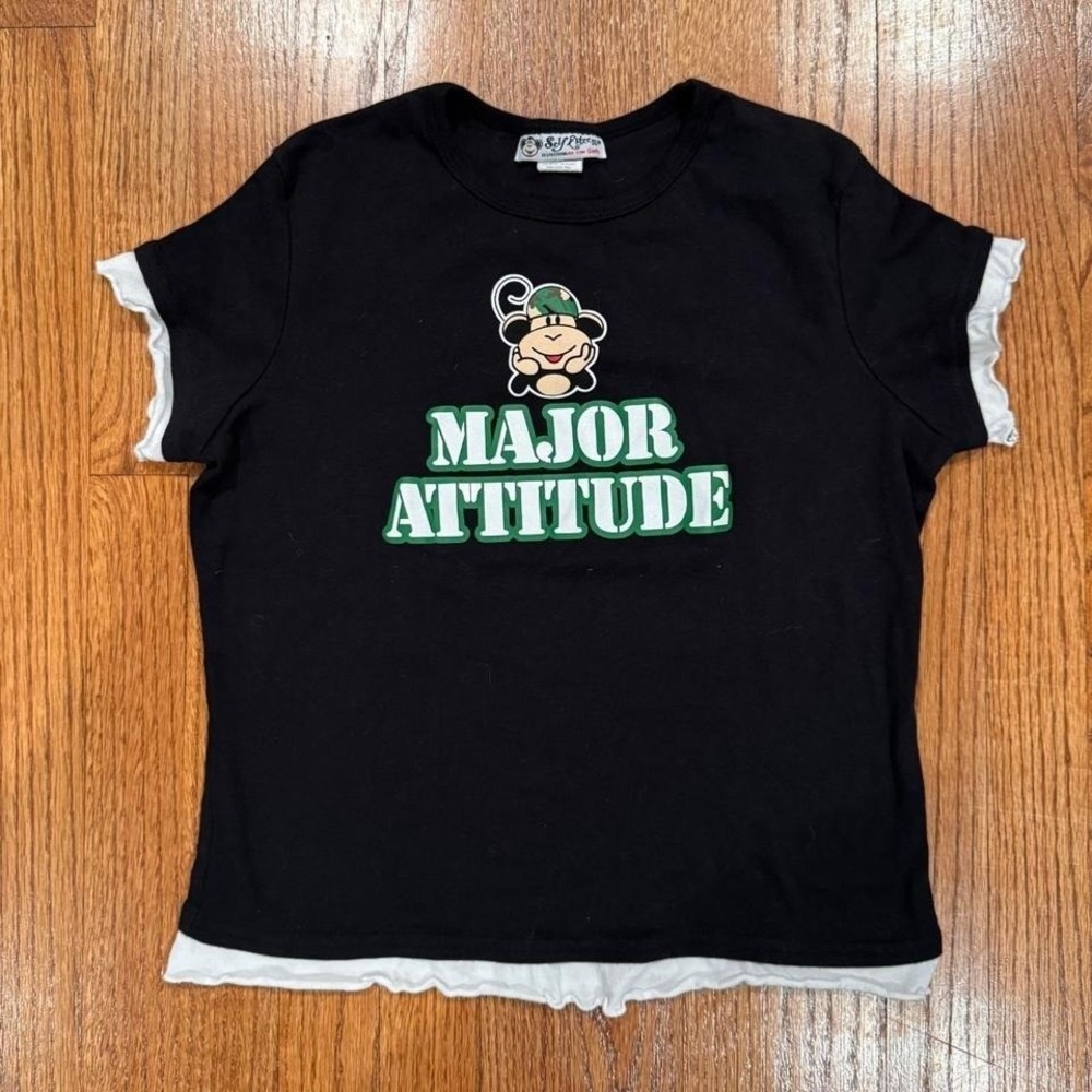 Vintage Y2k Self Esteem grunge baby tee with army monkey graphic